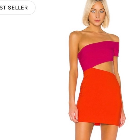 Lovers + Friends x Revolve Color block cut out red orange mini dress Sz XS - Picture 2 of 7